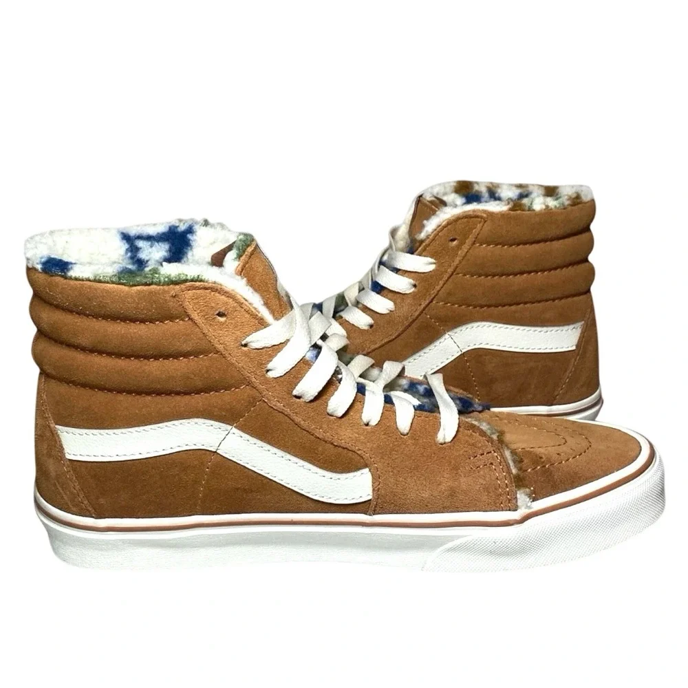Vans Sk8-Hi Suede High‎ Top Sneakers Tobacco Brown Fleece Lined Multi Pattern